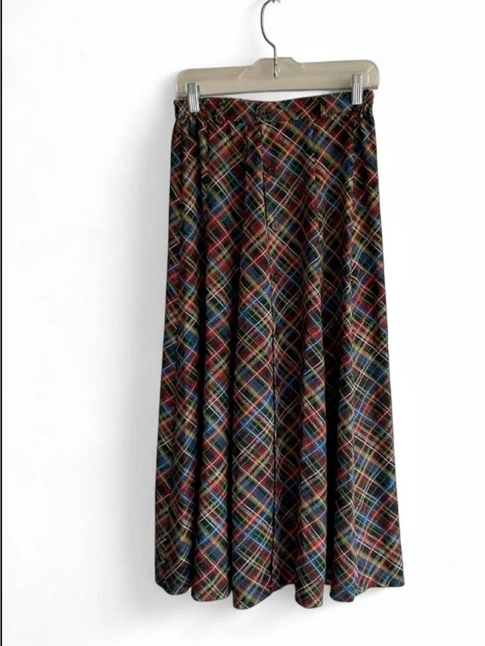 Vintage Style Plaid Maxi Skirt Black & Red Multicolor Buttoned | Y2K MEDIUM - Picture 2 of 8
